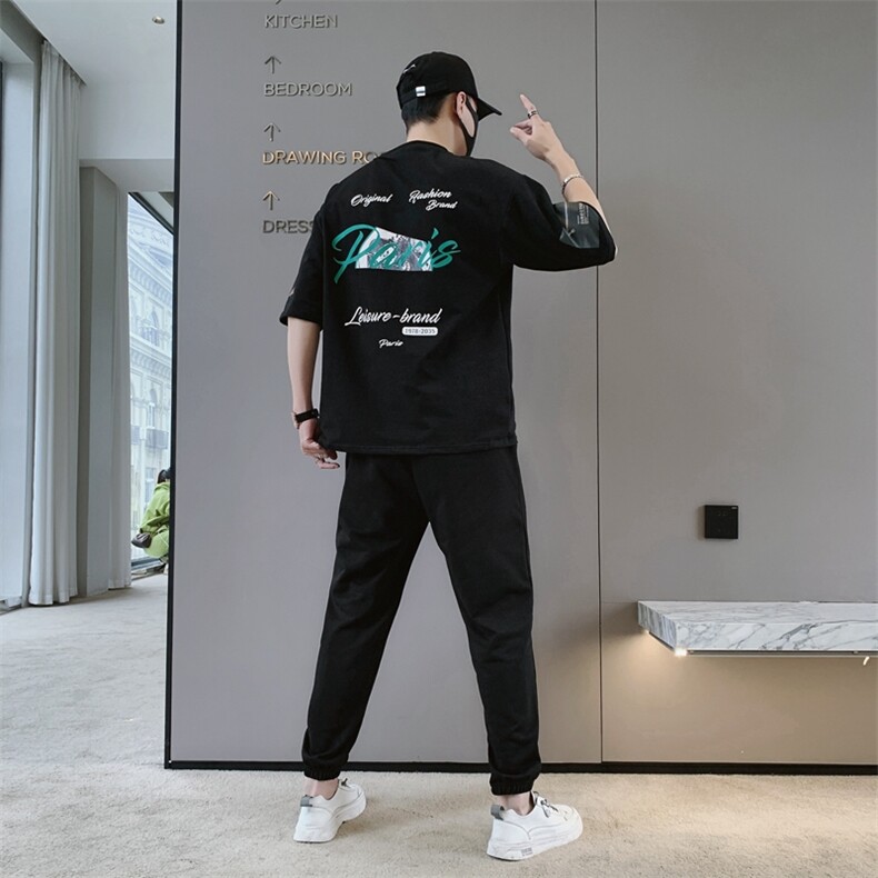 2024夏季新款套装青少年短袖T恤男装宽松运动两件套装F306P68,男装休闲套装,电商A086