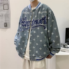 美式高街复古刺绣四叶草牛仔外套女男W34P65，男装夹克，星座1116-2
