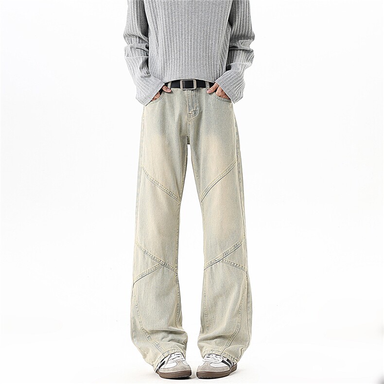 【现货】春装BKJ3307-P50控98做旧牛仔裤设计感拼接直筒裤，男装牛仔裤，电商B335