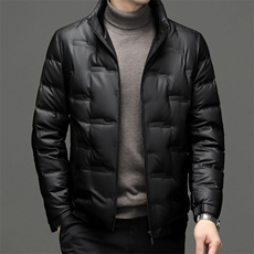 2023冬季新款男士加厚保暖皮羽绒服中年男装宽松免烫立领外套，男装羽绒服，电商B212（原钱塘6029）