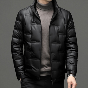 2023冬季新款男士加厚保暖皮羽绒服中年男装宽松免烫立领外套图片