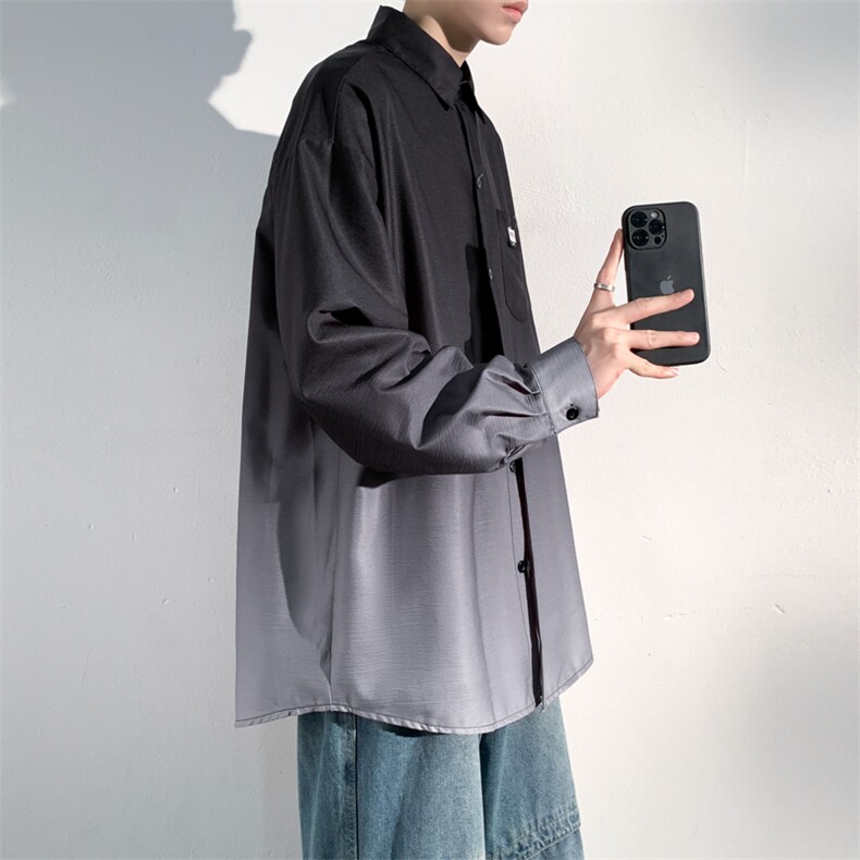 XZ-230-1CS225秋装新款港风大码扎染渐变休闲个性长袖衬衫P50控68图片
