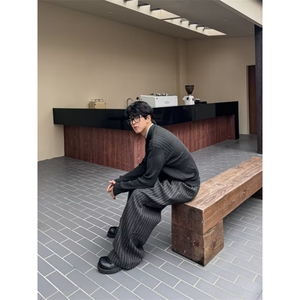 1506/Q56080/P54秋冬亨利领针织衫毛衣男版粗条纹纯色打底衫时髦图片