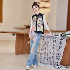 新中式马甲小衫两件套2025重工盘扣织锦提花套装，女装套装/套裙，水衣源