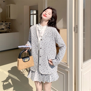 春款新【已出货】淡蓝色印花百褶裙套2C110-H7001-P215-K348图片