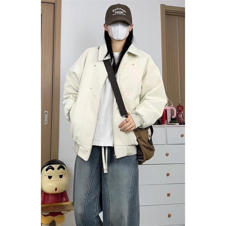 秋冬新款加棉翻领皮棉服男女机车防风加厚保暖棉袄潮流宽松皮外套,男装棉衣,星座506A