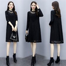 2020年冬季仿貂绒拼蕾丝绣花钉珠宽松加绒打底衫，女装连衣裙，安之芮娜