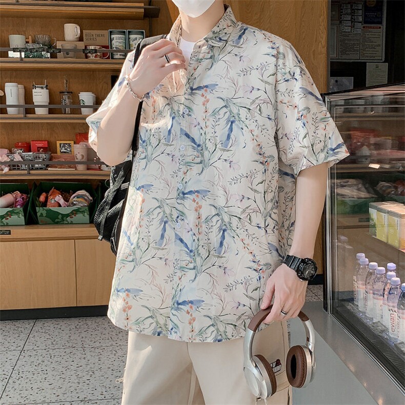 夏威夷花衬衫男夏季潮纯棉短袖衬衣翻领海边度假7255P45,男装衬衫,电商A056