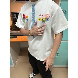 万针全刺绣解构设计260克重磅双纱纯棉高品质美式高街短袖T恤特35图片