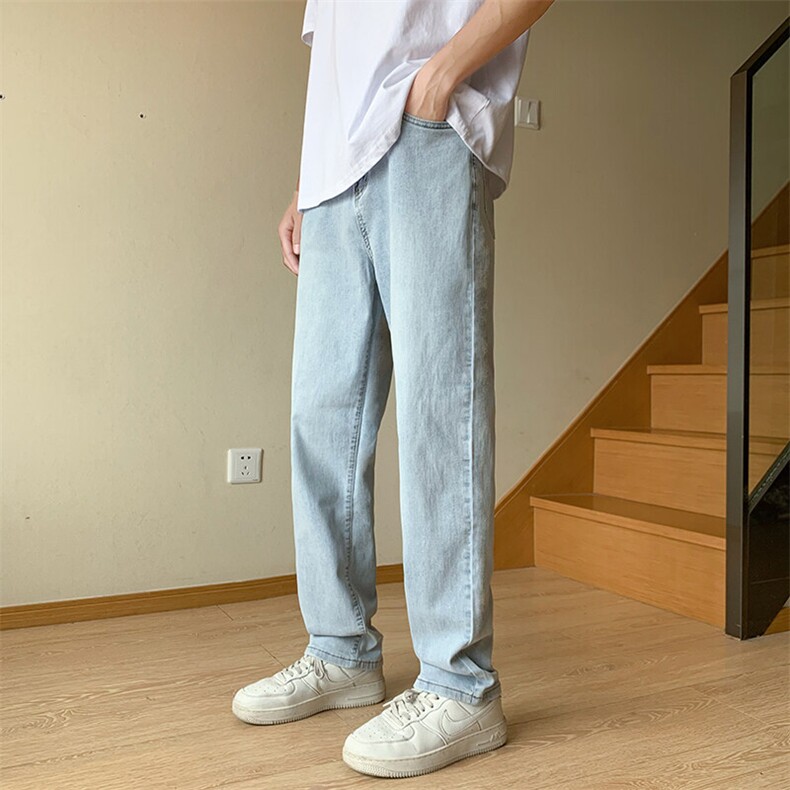 美式牛仔裤男水洗做旧黄泥染长裤潮牌高街宽松直筒裤子YZ87-Y50,男装牛仔裤,星座509