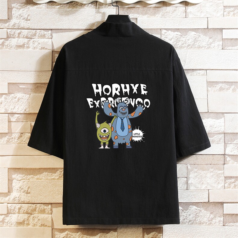 HF59048-P40风汉服男开衫外套七分袖道袍砖墙挂拍,男装民族服装,电商A040A