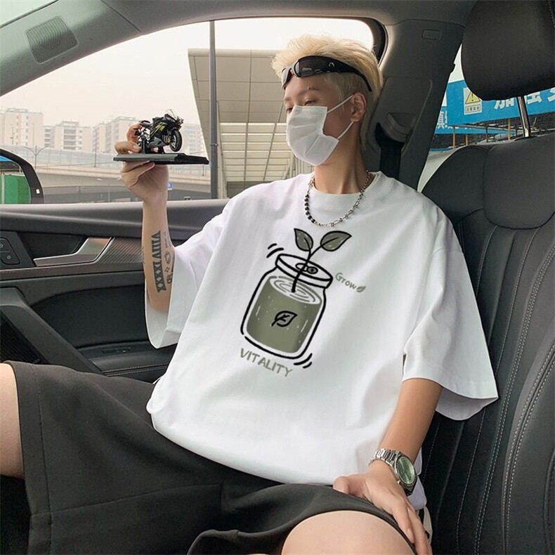 叶子圆领印花T恤2026新款夏季青少年宽松潮流五分袖,男装T恤,星座218-1（原230）