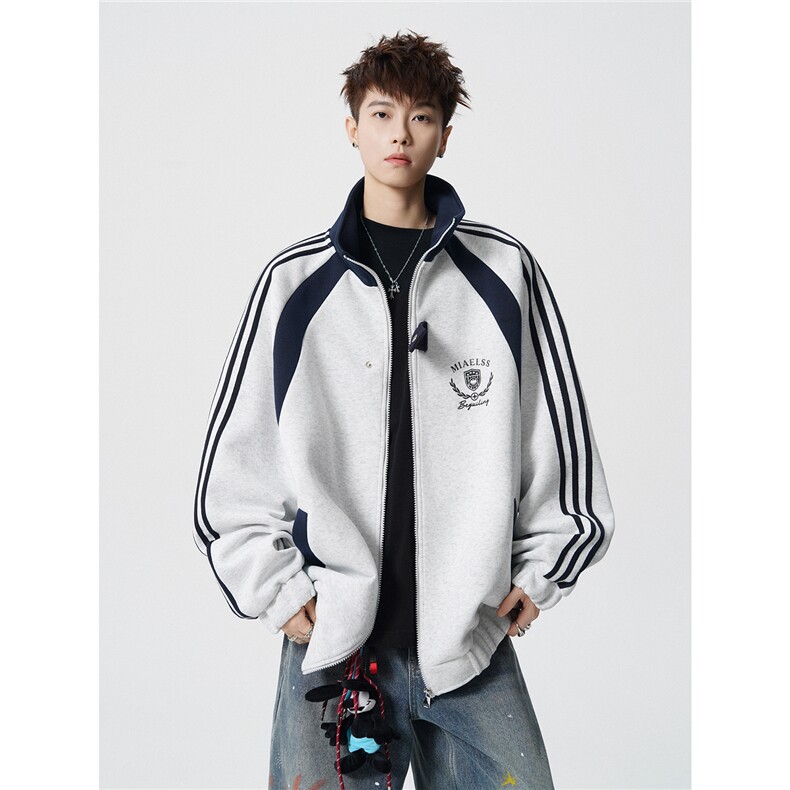 WY10190-特P60420g重磅-高品质-条纹设计感大码保暖卫衣外套男,男装棉衣,电商A059