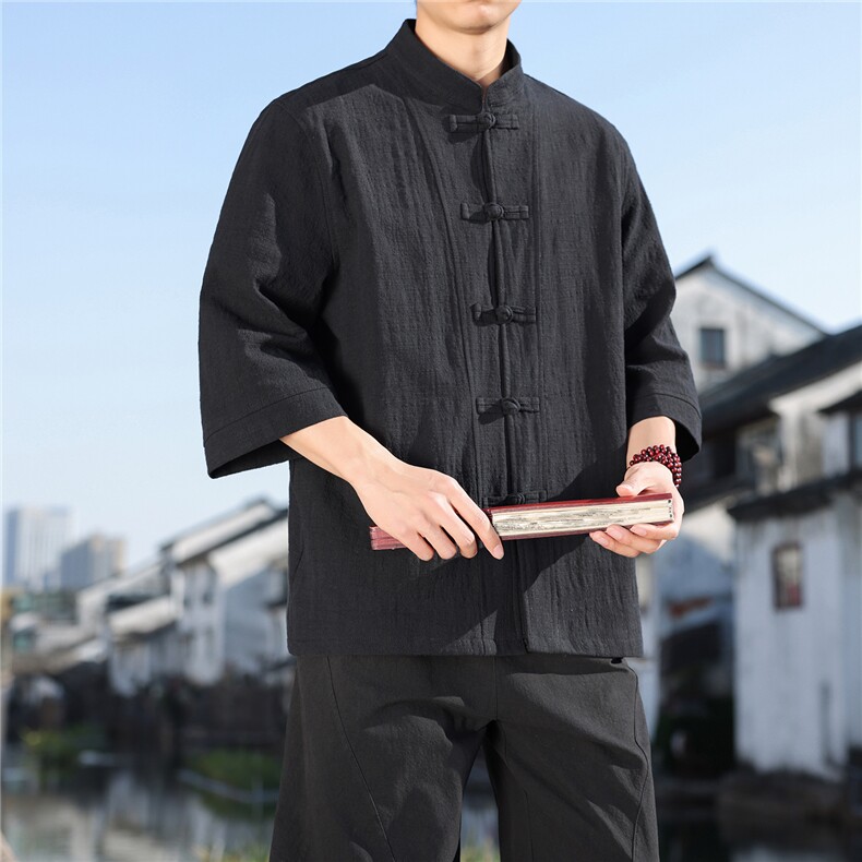 2026夏季新款风盘扣纯色休闲宽松大码纯棉T恤CS2605,男装T恤,电商A008