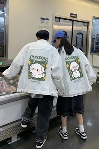 2025春季港风大码不一样印花情侣牛仔夹克外套男JK565-P6588图片