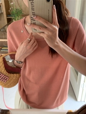简约百搭短袖针织衫女宽松休闲上衣，女装针织衫/毛衣，伟祺羊绒