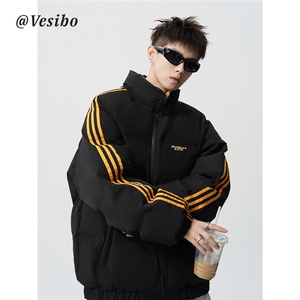 网络图现货 美式潮牌设计感刺绣撞色条纹立领情侣棉服JABX07-P75图片