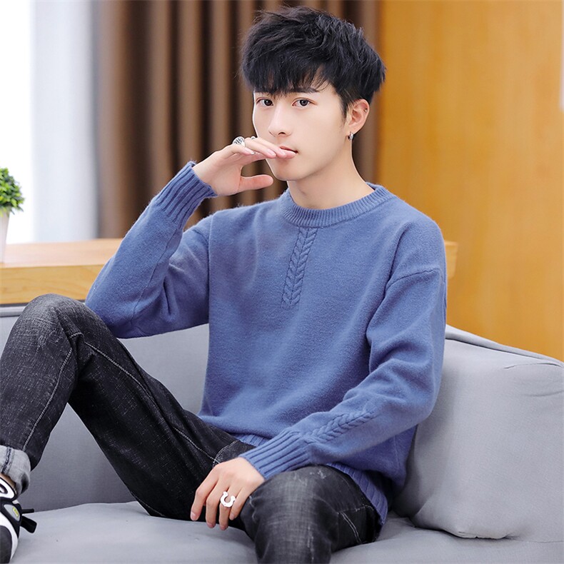 家乐Y67002春秋季男士半高领套头毛衣韩版修身纯色青年针织衫图片