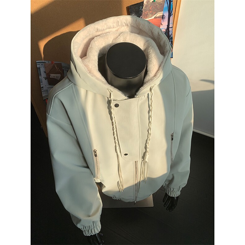 网图美式高街座山雕连帽pu皮棉衣男女加厚毛绒外套9175-P108特,男装皮衣,电商B380（原B361）