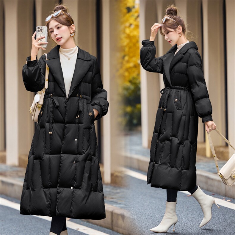 【bao款现货】2024新款冬装外套气质长款加厚抽绳羽绒服90白鸭绒,女装羽绒服,雅静靓衣