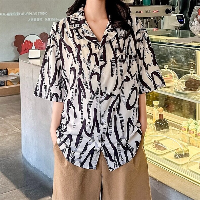 复古海滩衬衫男女小众设计师品牌无性别风创意印花衬衫CS105/P32，女装衬衫，星座506