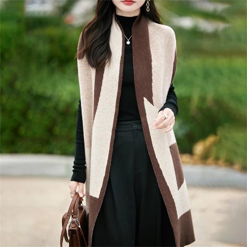 2025百搭时尚简约羊毛拼色围巾披肩，女装羊毛衫，哲奥羊绒
