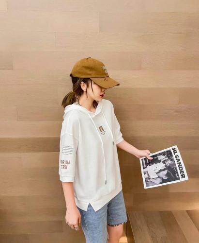 夏季新款-带帽短袖卫衣，女装卫衣/绒衫，E·贝空间
