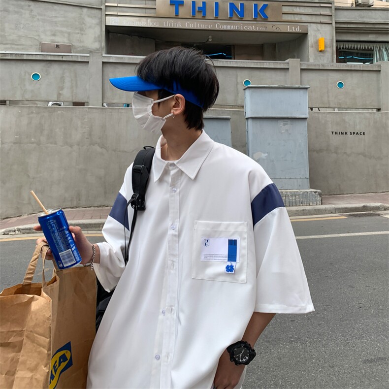 【2025春夏】拼接CITYBOY风中性休闲夏季宽松五分袖男短袖衬衫,男装T恤,星座112A