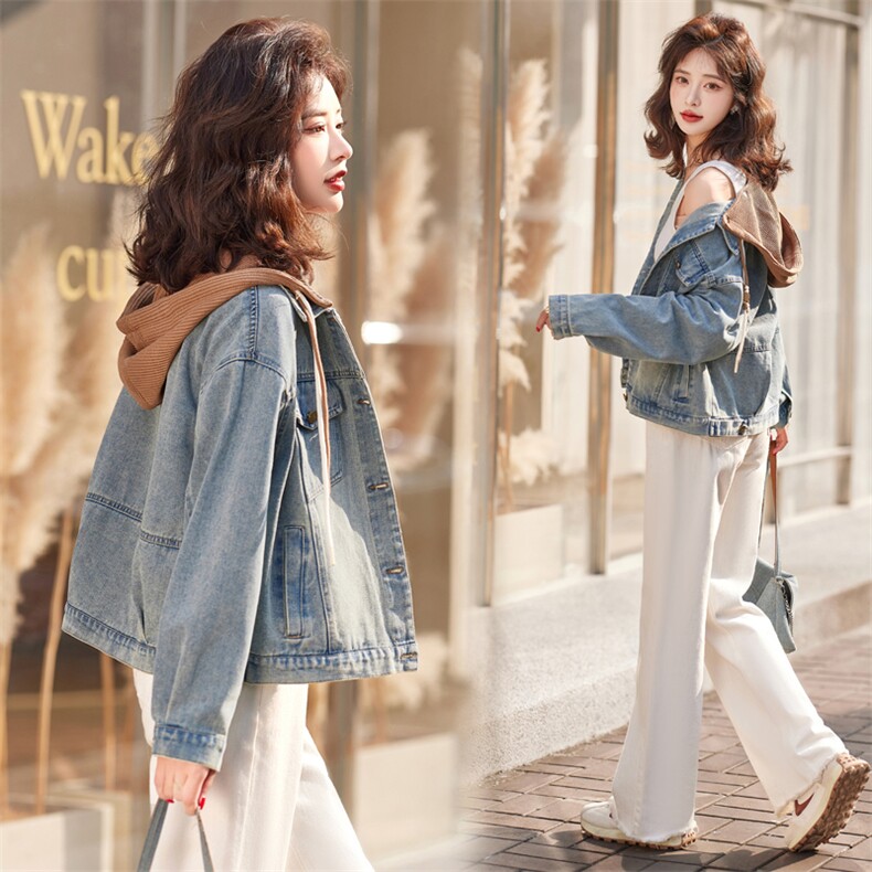 档口现货2024新款女装春装韩版休闲牛仔外套短款女可拆卸帽，女装短外套，靓星雨