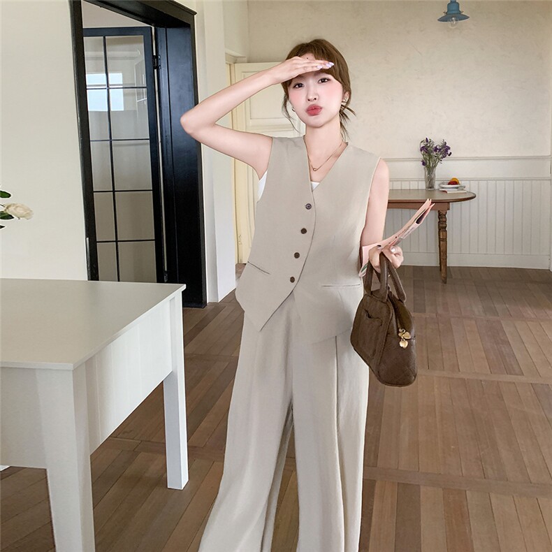 韩系休闲气质西装马甲套装女2025夏季一整套ootd穿搭阔腿裤两件套,女装套装/套裙,2C283