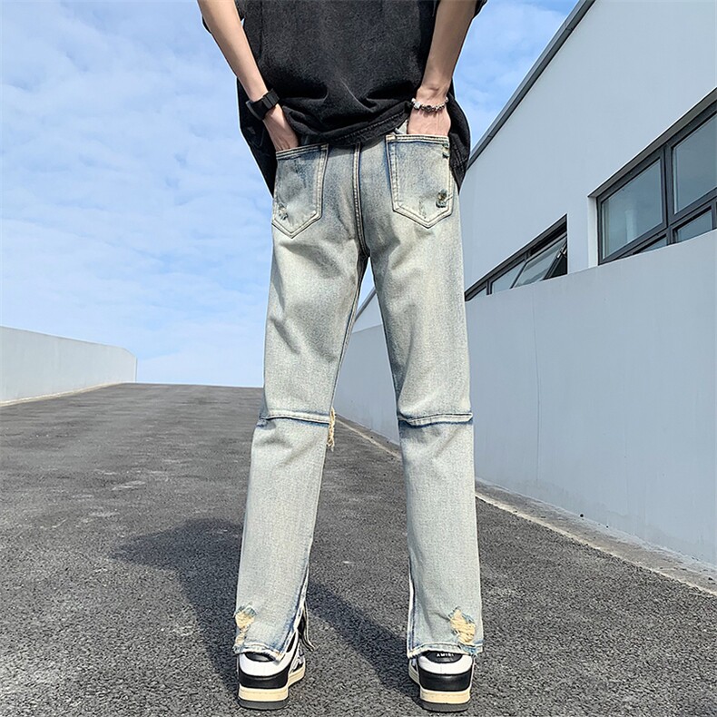 23新款破洞牛仔裤拉链设计直筒裤DS-A316-1-K1078P60控78,男装牛仔裤,星座906（原电商a316-1）