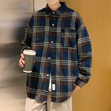 2025秋冬港风长袖格子衬衫学生衬衣校服班服CS2000/特P28蓝色2，男装衬衫，电商A094