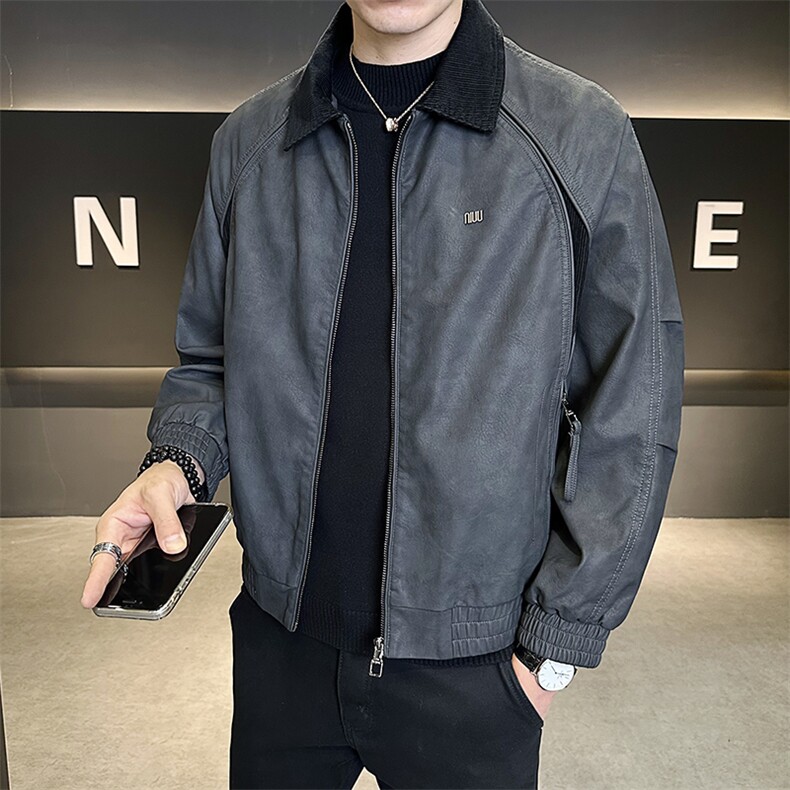 皮衣外套男2025秋季新款男装拼接夹克C317-JK515-P145,男装夹克,电商C317