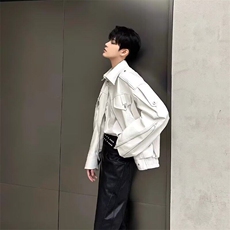 美式潮牌小众重工解构pu皮衣夹克外套男金属设计感高级感机车服男，男装夹克，星座506A