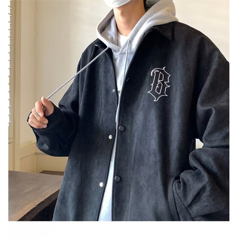 外套男潮ins春秋胖子大码美式vintage麂皮绒刺绣夹克YJ05,男装夹克,星座1116A-1（原606A）