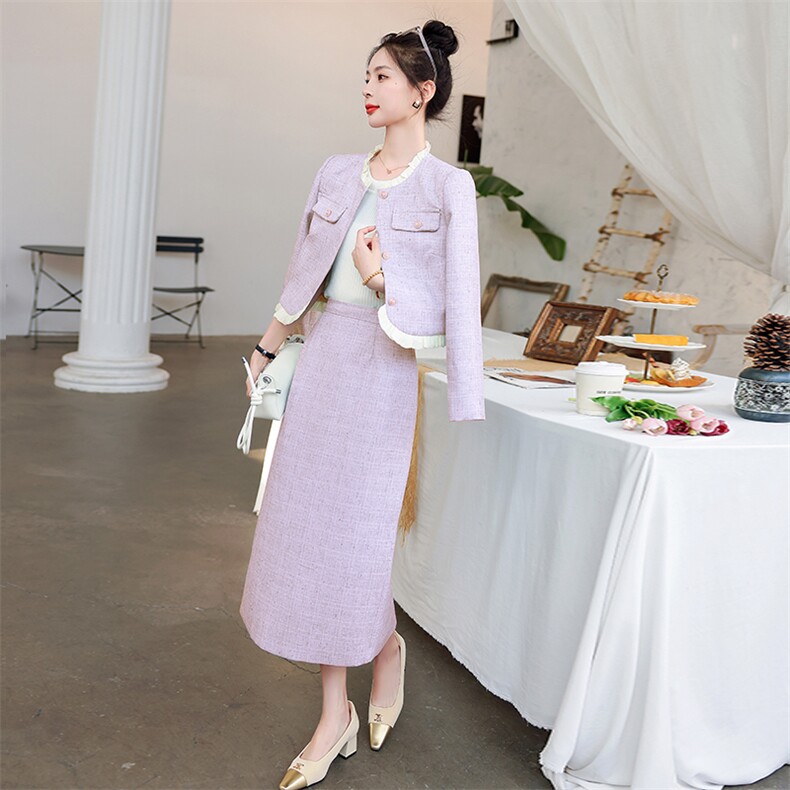 现货小香风2023年春季新款潮流高级有范显瘦收腰优雅甜美两件套,女装套装/套裙,火爆靓佳人