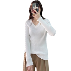 V领长袖套头纯色2024年秋季时尚气质针织衫，女装针织衫/毛衣，鹏源羊绒