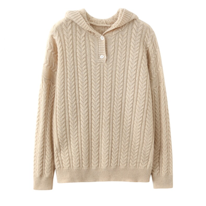 连帽绞花2024年秋冬季针织衫羊绒衫女士休闲舒适，女装羊绒衫，温达纯山羊绒