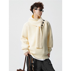 8826-P452025年冬季新款休闲毛衣男士时尚围巾领长袖宽松针织衫，男装针织衫/毛衣，电商A113