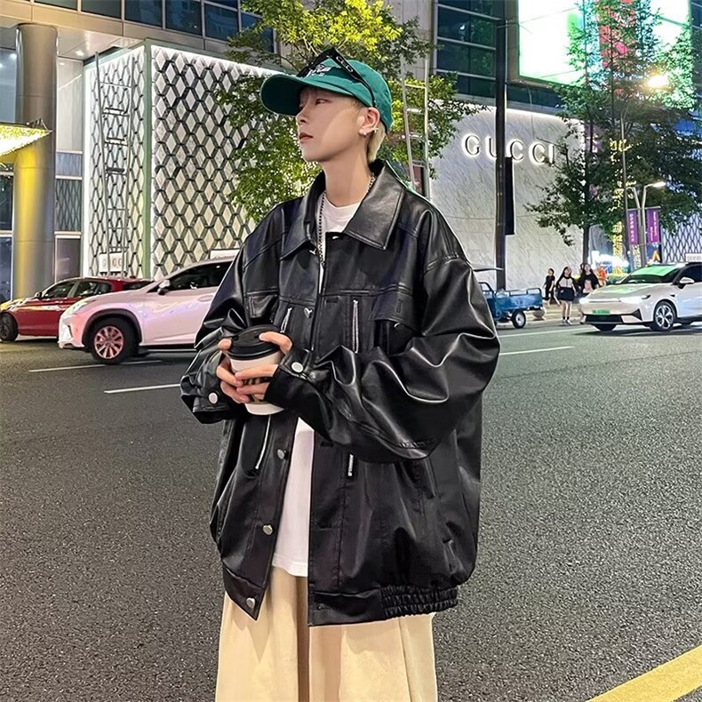 皮衣外套男高级感痞帅PU皮夹克美式复古机车服美拉德WM143-P75,男装皮衣,星座1109-3