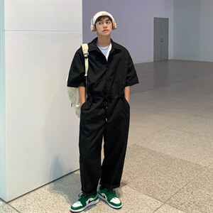 【2025春夏】复古工装潮休闲宽松连体衣抽绳短袖九分连体裤,男装T恤,星座112A