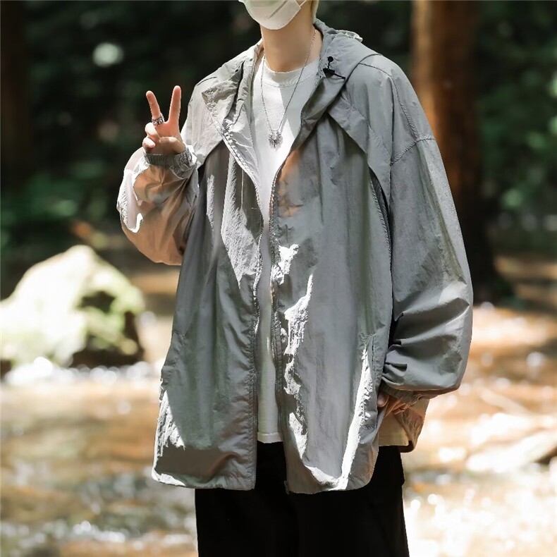 美式机能连帽防晒衣男夏季薄款高街潮牌防晒服痞帅户外，男装防晒衣，星座716-2