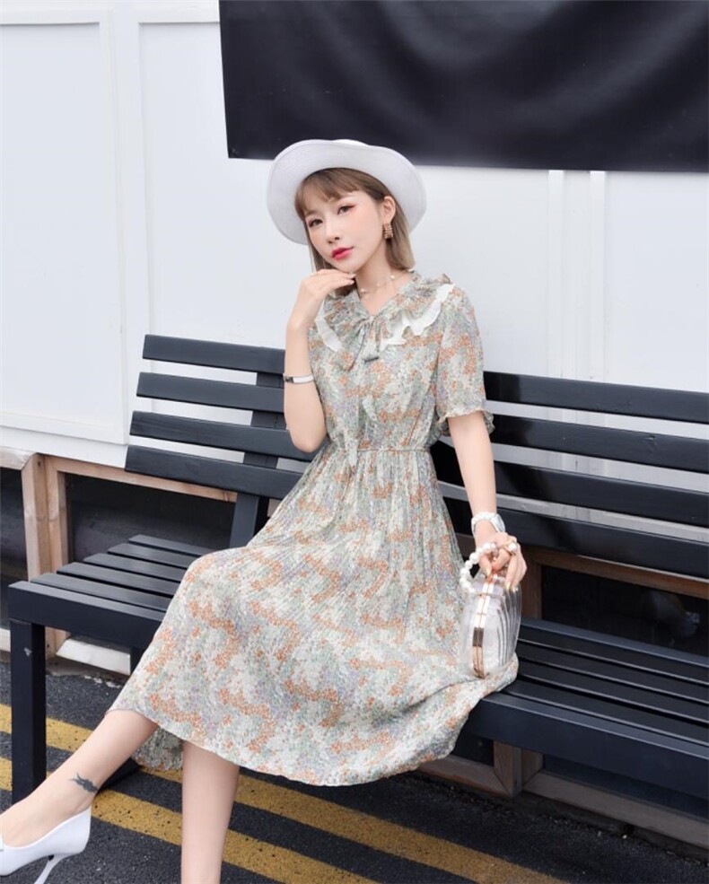 夏季法式小碎花雪纺连衣裙，女装连衣裙，蜜雪·薇琪