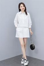 2022新款夏装女装短裤白色高级感成套搭配轻熟风港味套装两件套，女装套装/套裙，曼娅璐