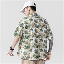 2021夏季新日系大码男无影墙沙滩情侣休闲短袖印花衬衫C3037-P35，男装衬衫，电商A001