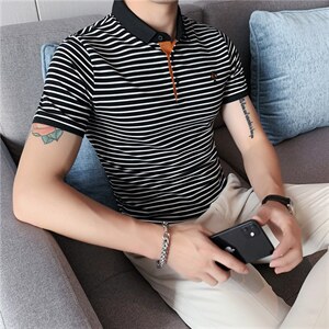 男士polo衫韩版潮流修身青年条纹刺绣翻领休闲短袖t恤PL2107/P58