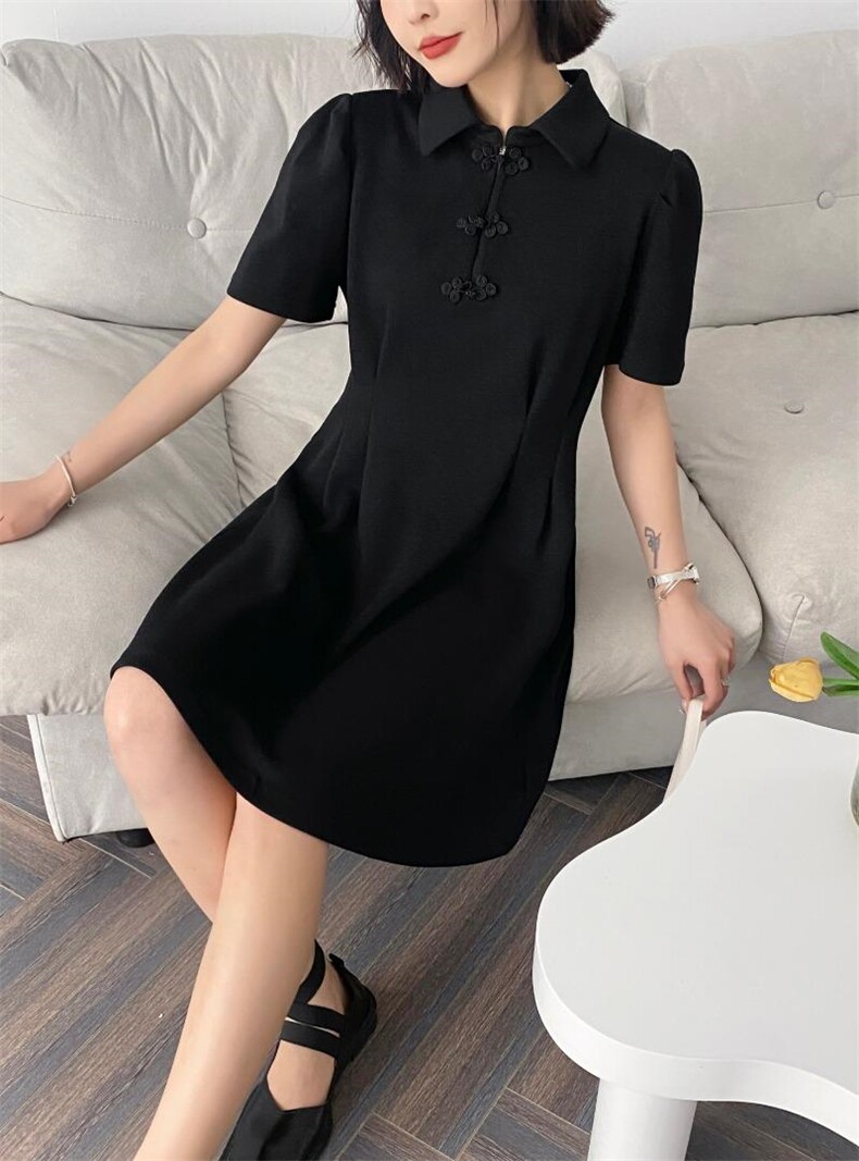 【现货】盘扣朱迪面料连衣裙，女装连衣裙，哥卓