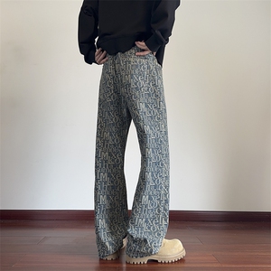 B221 美式ins高街暗黑宽松直筒提花牛仔裤LK24395-特P52控88图片