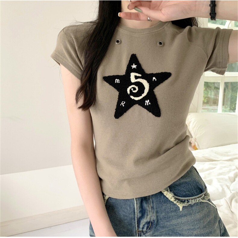 ZT2508-P39甜辣美式星星短袖T恤女夏季修身短款紧身上衣,女装T恤,电商B245