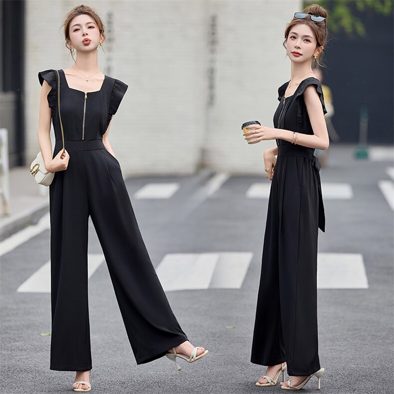 黑色连体裤女夏气质轻奢高级感超火大方得体阔腿裤连体衣，女装连体裤，微微衣阁